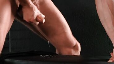 Sexy gay rides hard cock and cums